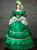 Green Satin Long Sleeve Pleats Baroque Dress