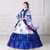 Blue White Satin Print Bow Antonietta Dress