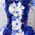 Blue White Satin Print Bow Antonietta Dress