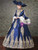Blue Satin Lace Appliques Long Sleeve Victorian Vintage Dress