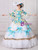 Blue Print White Tulle Appliques Baroque Dress