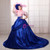 Royal Blue Satin Puff Sleeve Baroque Vintage Dress