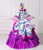 Purple Satin Print Long Sleeve Pleats Antonietta Dress