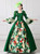 Green Satin Print Square Long Sleeve Rococo Vintage Dress