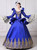 Royal Blue Satin Gold Appliques Long Sleeve Rococo Dress