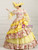 Yellow Satin Print Long Sleeve Pleats Antonietta Dress