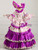 Purple Satin Print Pleats Tiers Baroque Dress