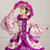 Purple Satin Print Pleats Tiers Baroque Dress