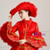 Red Satin High Neck Long Sleeve Appliques Rococo Dress