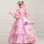 Pink Satin Lace Long Sleeve Tiers Victorian Dress