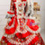 Red Satin Lace Print Long Sleeve Baroque Rococo Dress