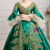 Green Satin Gold Appliques V-neck Puff Sleeve Victorian Dress