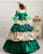 Green Satin Print Long Sleeve Rococo Dress