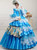 Ball Gown Blue Satin Print Victorian Dress