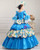 Ball Gown Blue Satin Print Victorian Dress