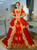 Red Satin Short Sleeve Appliques Rococo Baroque Dress