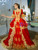 Red Satin Short Sleeve Appliques Rococo Baroque Dress