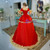 Red Satin Short Sleeve Appliques Rococo Baroque Dress