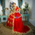 Red Satin Short Sleeve Appliques Rococo Baroque Dress