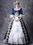 Blue Satin White Appliques Short Sleeve Victorian Dress