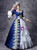 Blue Satin White Appliques Short Sleeve Victorian Dress