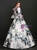 White Satin Print Short Sleeve 3D Flower Antonietta Dress