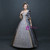 Gray Satin Lace V-neck Long Sleeve Rococo Baroque Dress