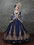 Navy Blue V-neck Sequins Long Sleeve Rococo Baroque Dress