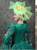 Green Satin Sequins Long Sleeve Appliques Victorian Dress