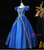 Blue Satin Lace Puff Sleeve Victorian Dress