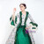 Green Satin Print Long Sleeve Rococo Vintage Dress