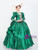 Green Satin Long Sleeve Appliques Baroque Dress
