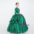 Green Satin Long Sleeve Appliques Baroque Dress