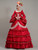 Red Satin Bateau Long Sleeve Appliques Victorian Dress