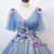Blue Ball Gown Tulle V-neck Pleats Appliques Quinceanera Dress