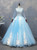 Blue Tulle Appliques Beading Long Sleeve Quinceanera Dress