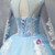 Blue Tulle Appliques Beading Long Sleeve Quinceanera Dress