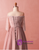 Plus Size Pink Chiffon Lace Short Sleeve Prom Dress