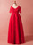 Plus Size Red Tulle Appliques Beading V-neck Prom Dress