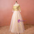 Plus Size Tulle Short Sleeve Gold Appliques Prom Dress