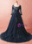 Plus Size Navy Blue Tulle Sequins Appliques Prom Dress