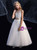 White Tulle Appliques Flower Girl Dress With Champagne Sash
