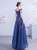 In Stock:Ship in 48 Hours Blue Lace Cap Sleeve Prom Dress