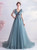 In Stock:Ship in 48 Hours Blue V-neck Appliques Beading Prom Dress