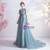 In Stock:Ship in 48 Hours Blue V-neck Appliques Beading Prom Dress