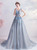 In Stock:Ship in 48 Hours Blue Tulle Lace V-neck Prom Dress