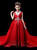 In Stock:Ship in 48 Hours Red High Neck Crystal Appliques Flower Girl Dress