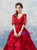 In Stock:Ship in 48 Hours Red Short Sleeve V-neck Quinceanera Dress