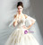 In Stock:Ship in 48 Hours White Tulle Gold Appliques Beading Wedding Dress