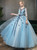 In Stock:Ship in 48 Hours Blue Long Sleeve Appliques Quinceanera Dress